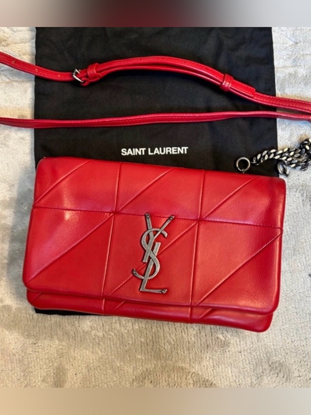 Yves Saint Laurent Red Quilted Leather Wristlet Clutch with YSL Logo